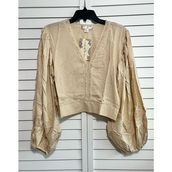 NWT Band Of Gypsies Boho Beige Long Sleeve Top Size Large - Picture 1 of 4